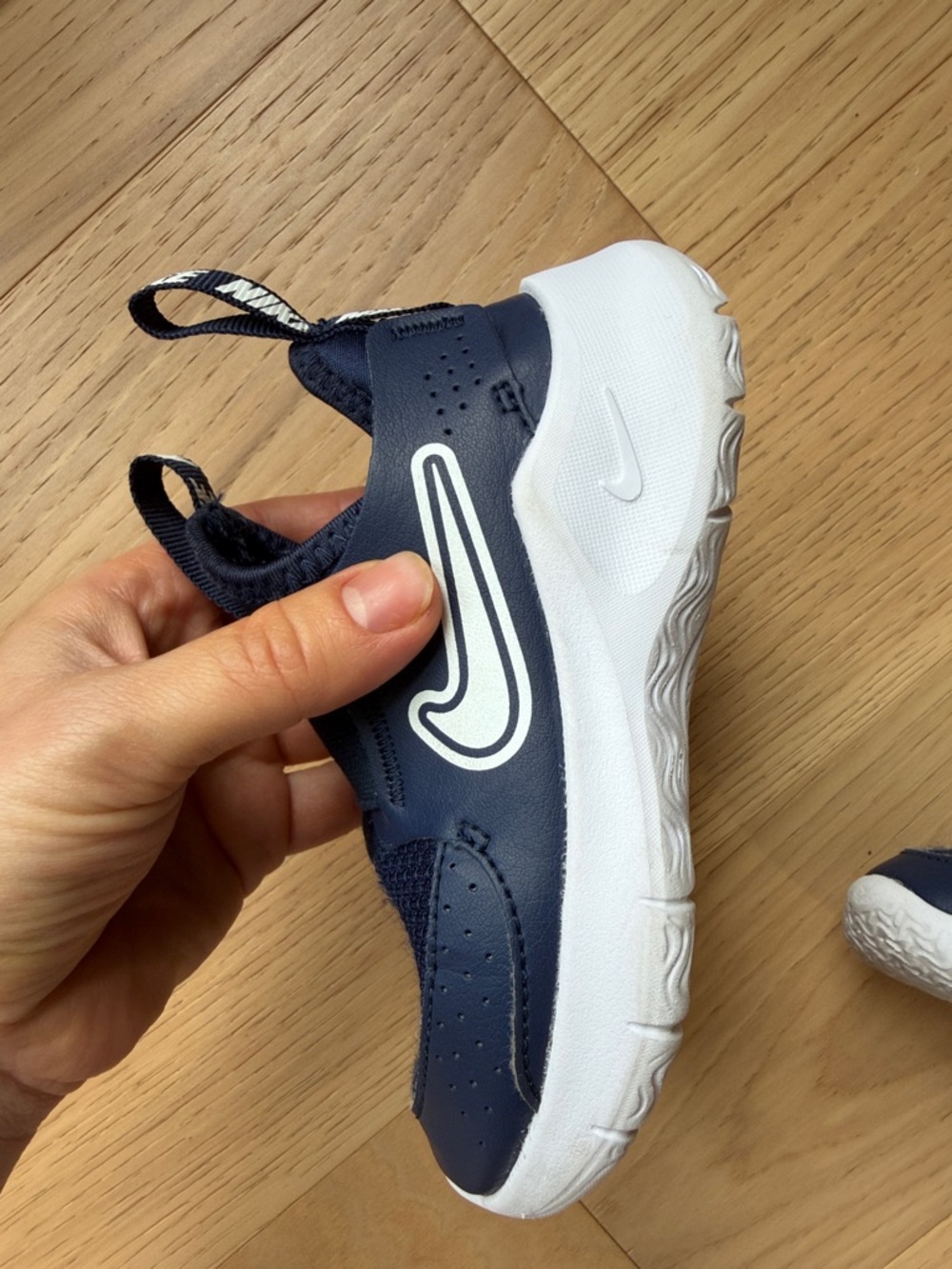 Nike Kids Navy Blue and White Slip-On Sneakers